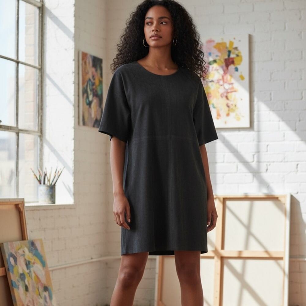 HYFVE Women's L Brown Faux Suede Mini Shift Dress